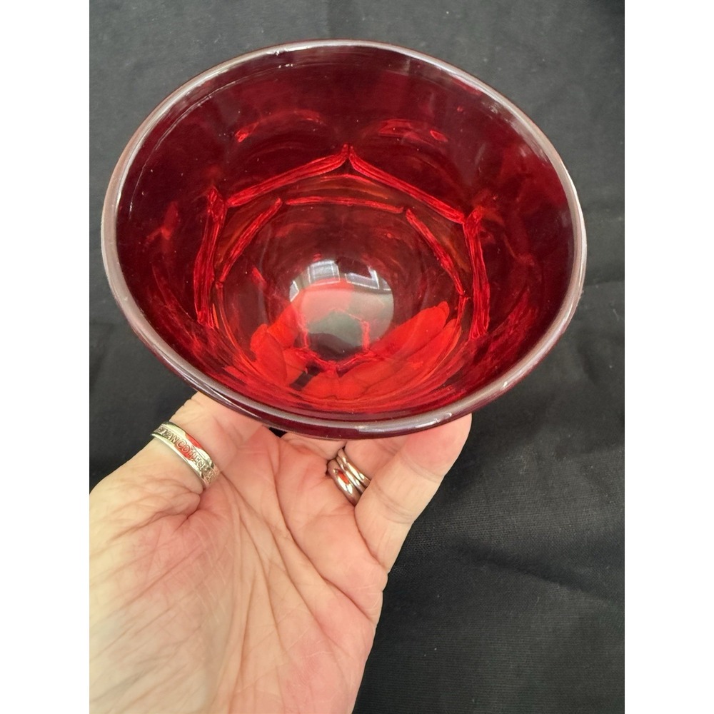 Red Glass Goblet Glossy Round Unisex Adults Drinkware Pressed 4.5 Inch - Picture 3 of 6